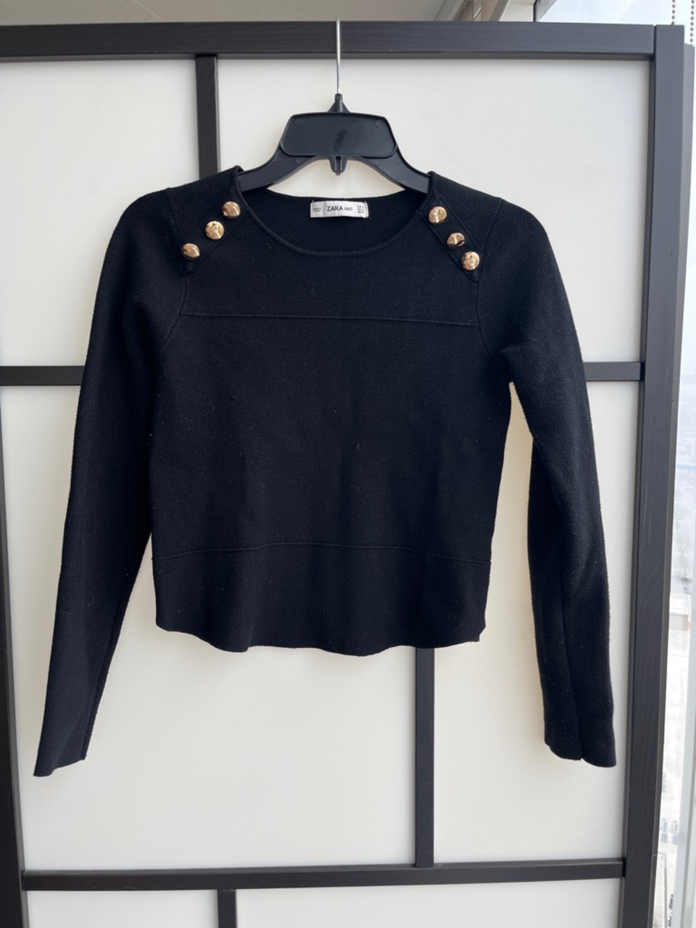 Zara Black Long-Sleeve Button-Shoulder Sweater